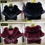 Structured Fox Fur Trimmed Rex Rabbit Poncho – Shorter, Cozy & Stylish