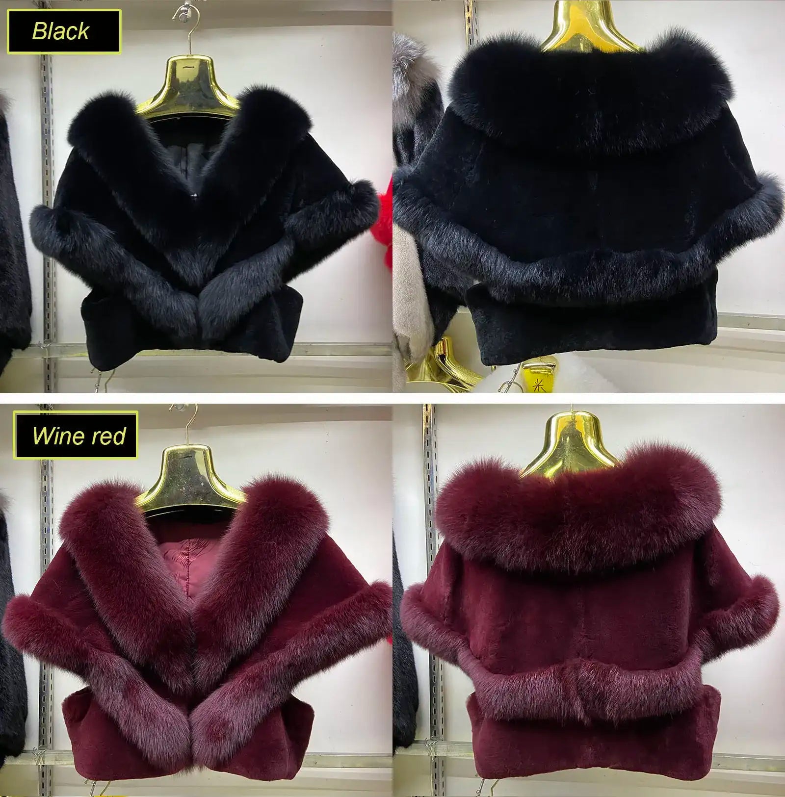 Structured Fox Fur Trimmed Rex Rabbit Poncho – Shorter, Cozy & Stylish