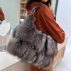 Winter Real Fox Fur Handbag Elite Designer Tote Luxe