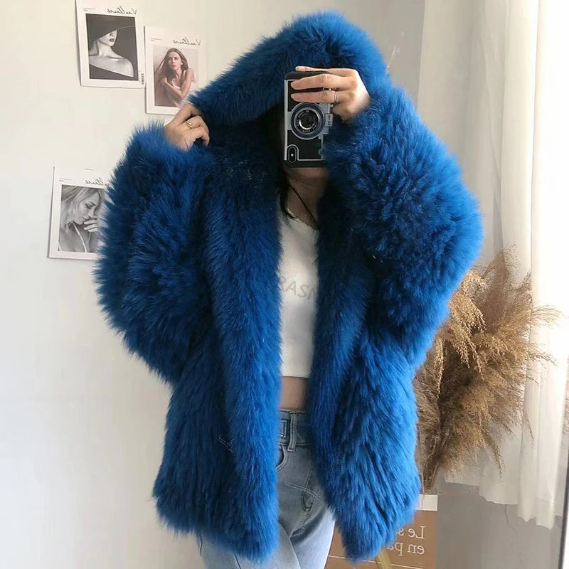 Lili Rose Oversized Real Fox Fur Coat with Hood