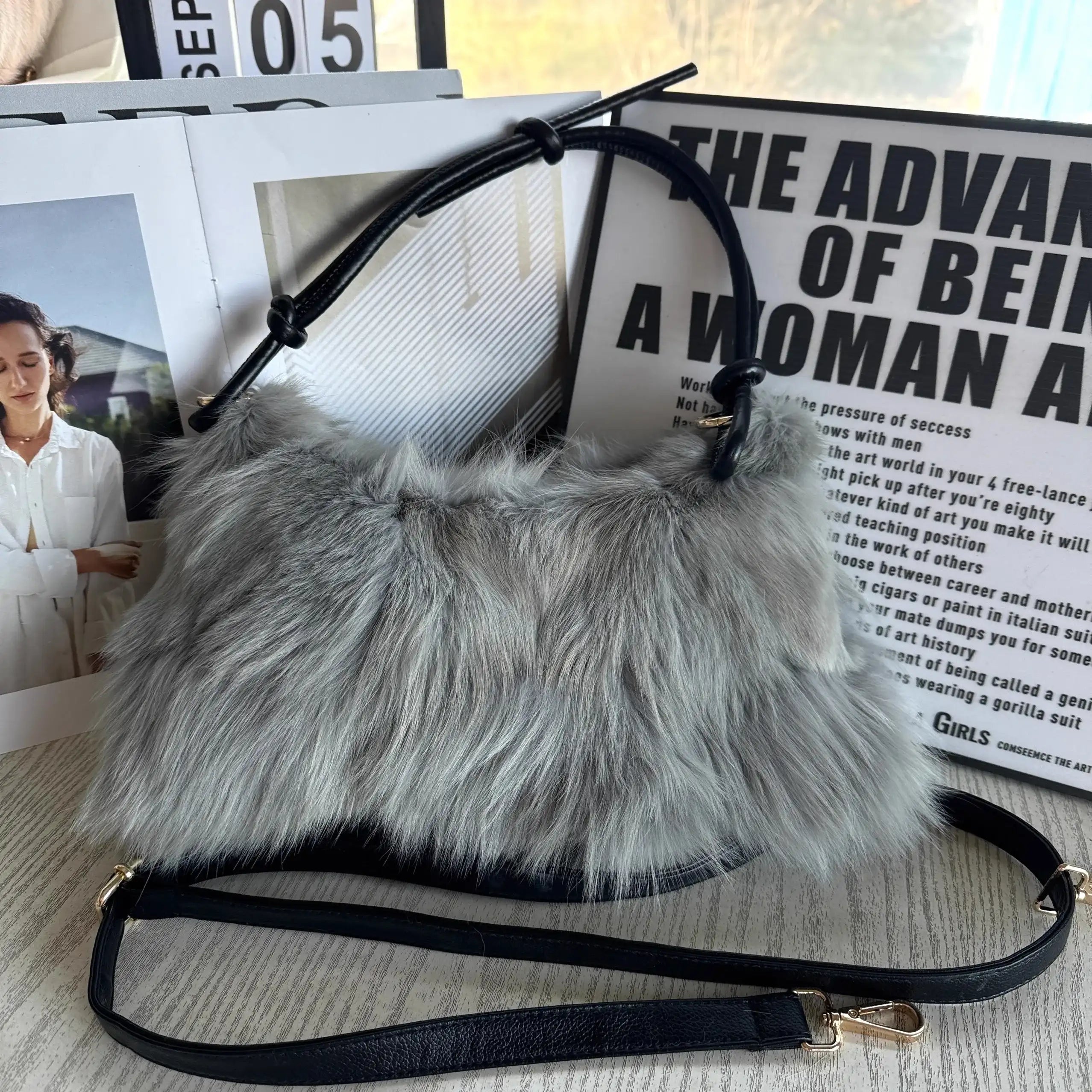 Winter Fox Fur Bag Real Silver Fox Fur Handbag Exclusive
