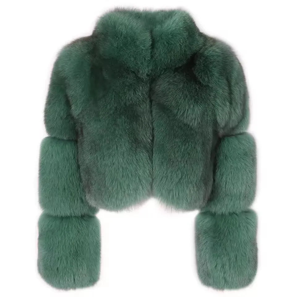 Brie Royale High Collar Fox Fur Cropped Coat