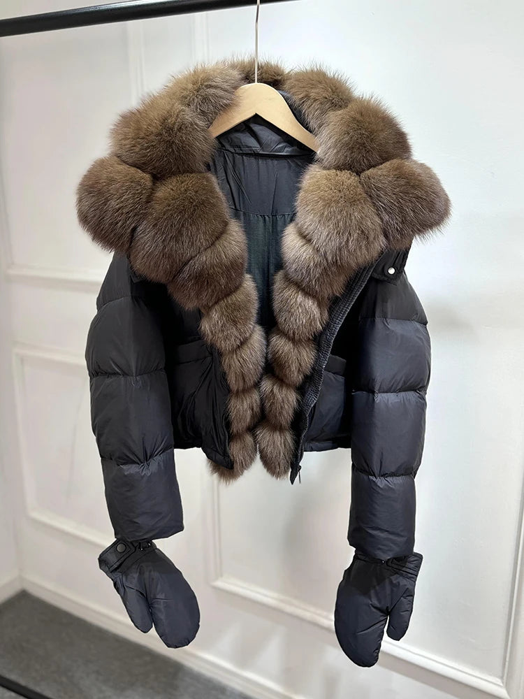 Jenny Luxury Down Jacket in Genuine Natural Fox Fur and White Duck Down