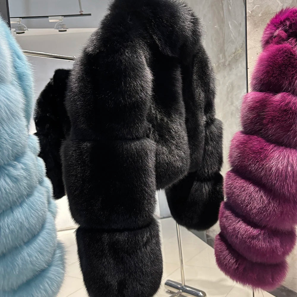 Brie Royale High Collar Fox Fur Cropped Coat