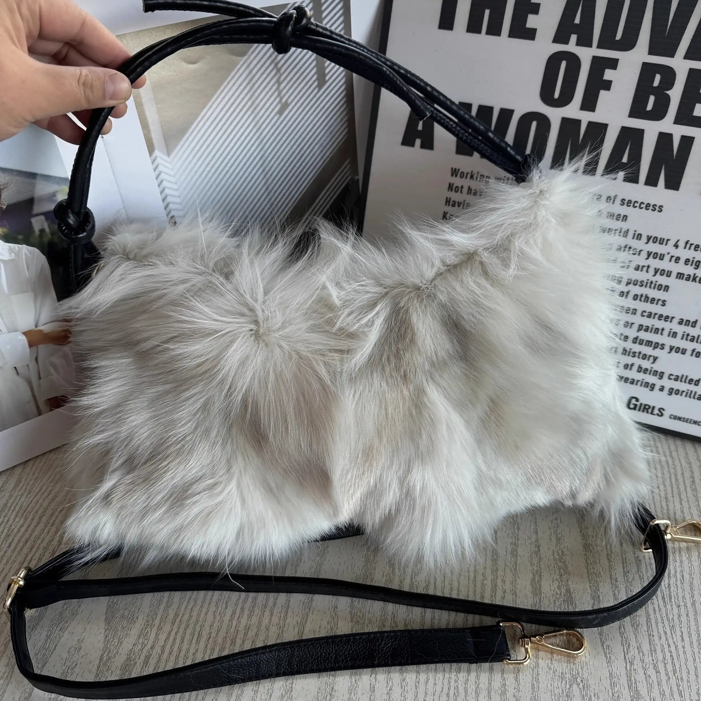 Winter Fox Fur Shoulder Bag Real Silver Fox Fur Exclusive