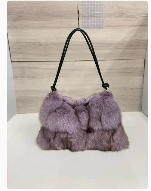 Winter Fox Shoulder Bag Real Silver Fox Fur Exclusive