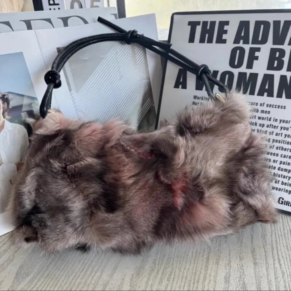 Winter Fox Fur Shoulder Bag Real Silver Fox Fur Exclusive