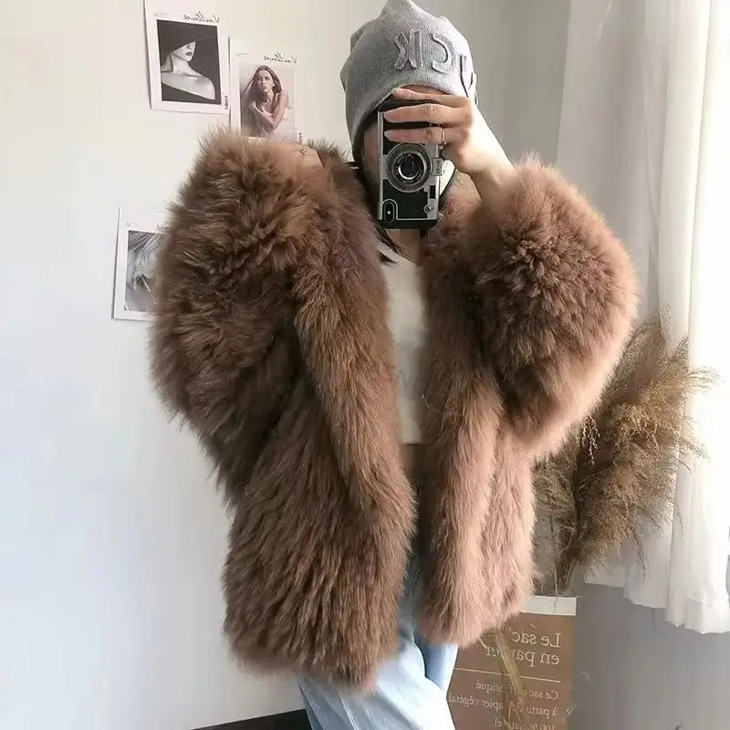 Lili Rose Oversized Real Fox Fur Coat with Hood