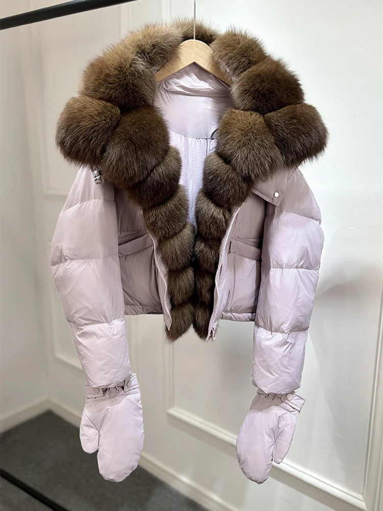 Jenny Luxury Down Jacket in Genuine Natural Fox Fur and White Duck Down