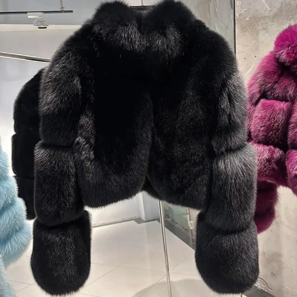 Brie Royale High Collar Fox Fur Cropped Coat