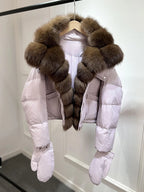 Jenny Luxury Down Jacket in Genuine Natural Fox Fur and White Duck Down