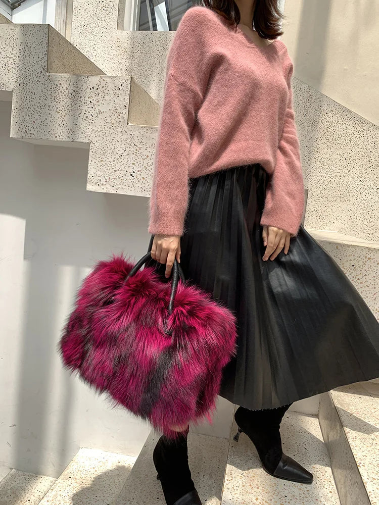 Real Fox Fur Tote Bag For Women Designer Luxury Exclusive