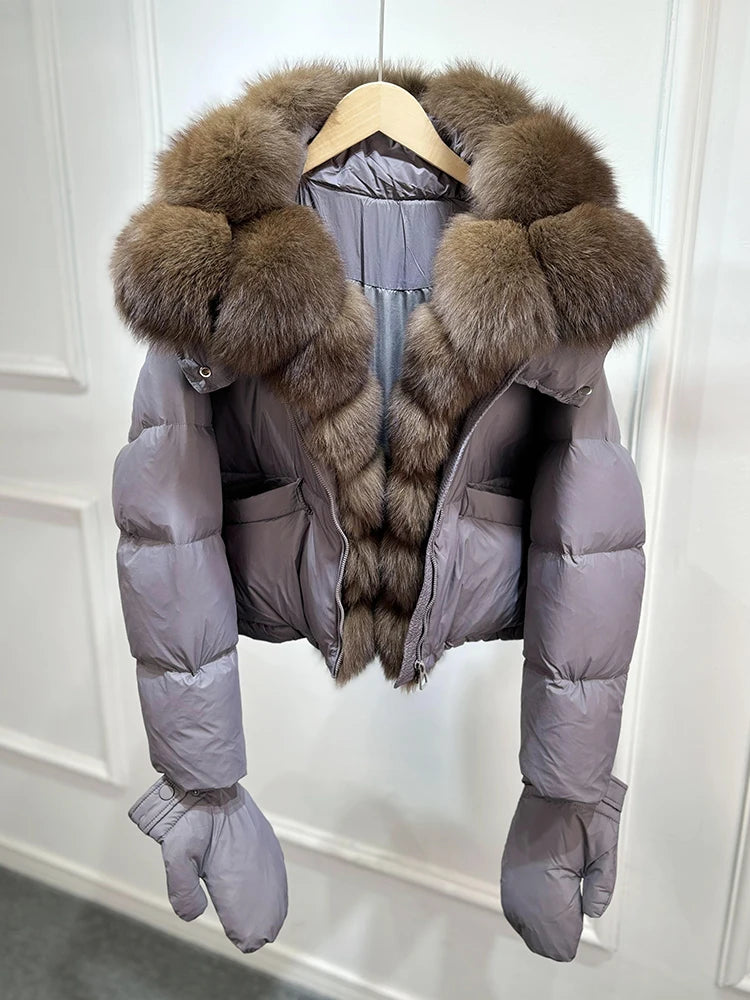 Jenny Luxury Down Jacket in Genuine Natural Fox Fur and White Duck Down