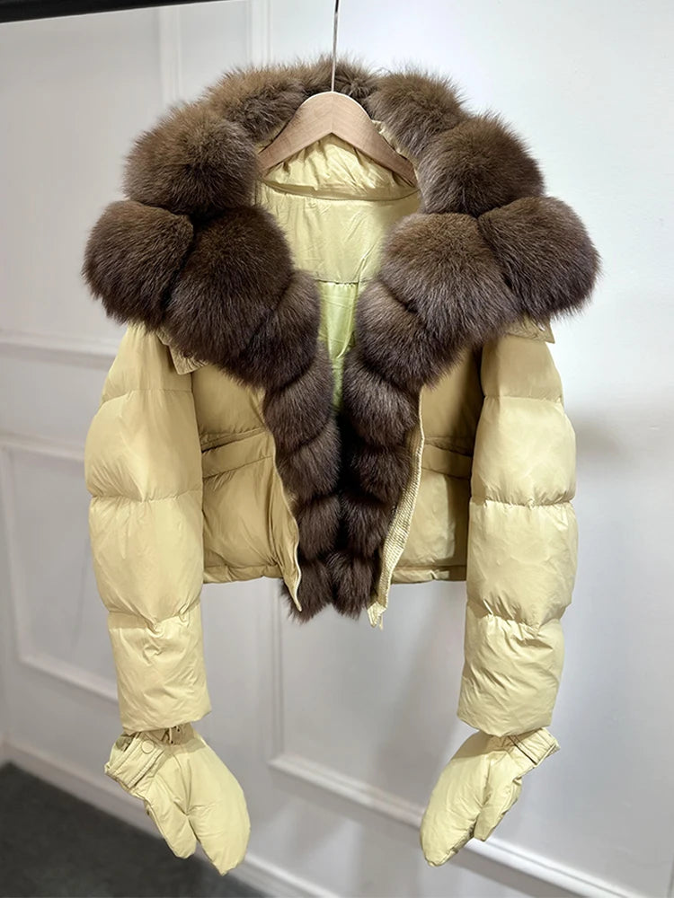 Jenny Luxury Down Jacket in Genuine Natural Fox Fur and White Duck Down