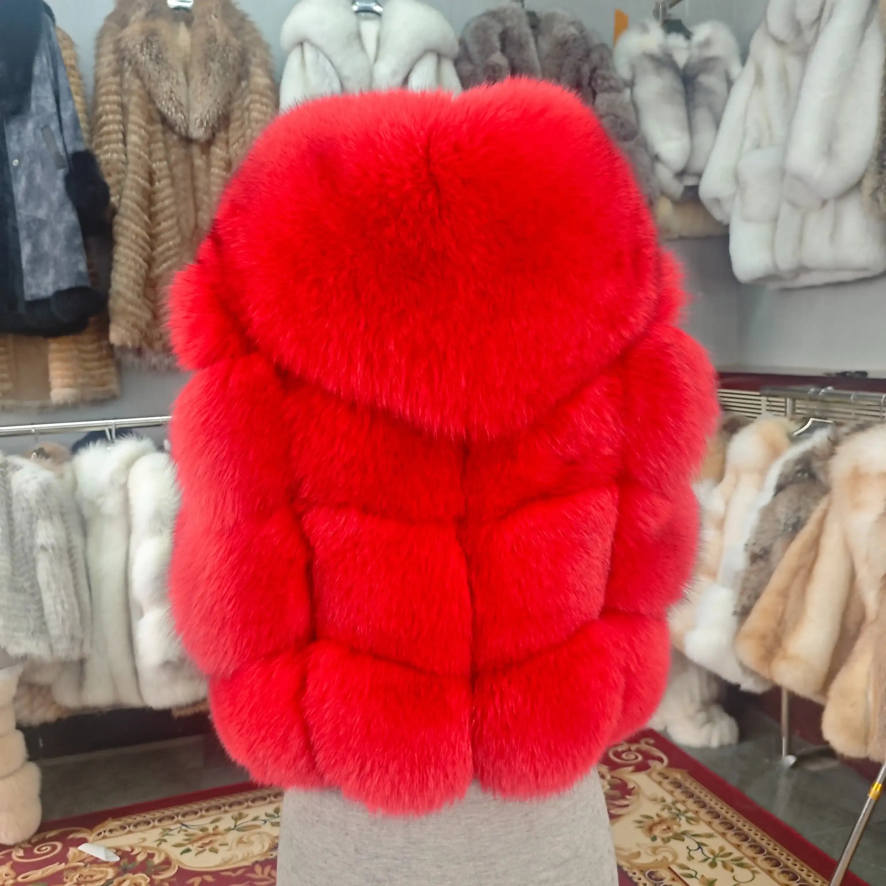 Lisa Maria Sleeveless Genuine Fox Fur Vest with Hood