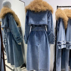 Amelia Sheep Fur Collar Denim Trench - La Vita Rosa