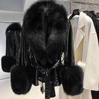 Jackie Vivienne Fox Fur Collar with Sheepskin Leather Coat