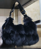Real Silver Fox Fur Handbag Premium Leather Tote Exclusive