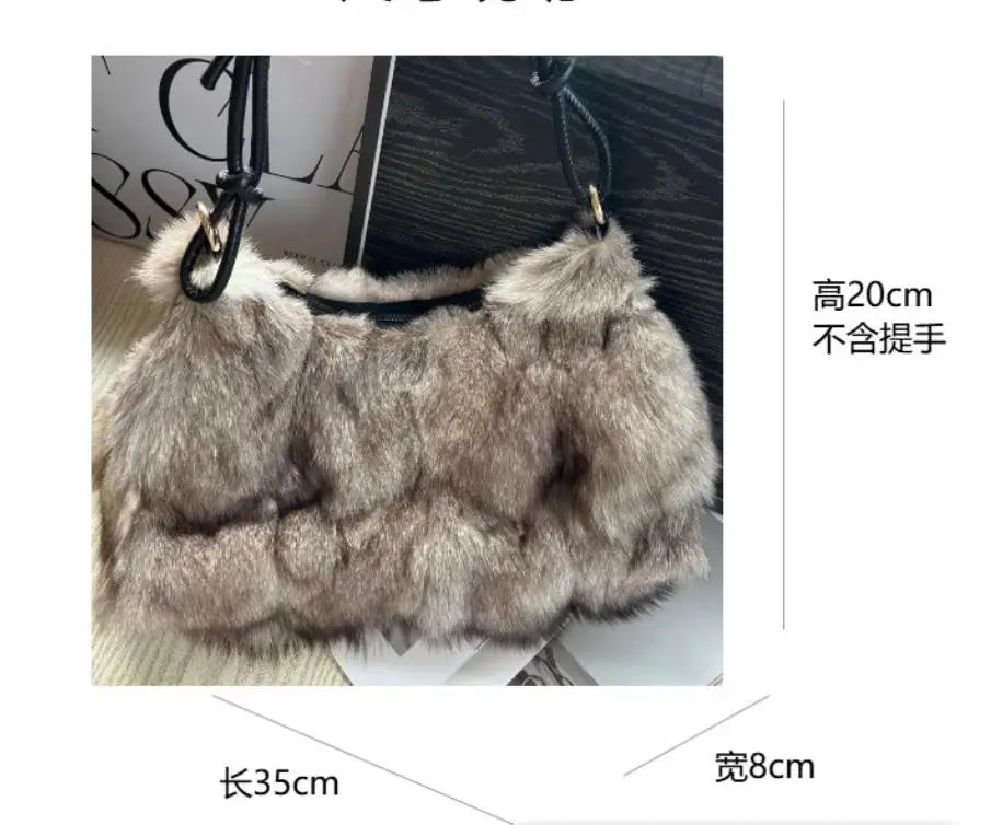Winter Fox Fur Handbag Real Silver Fox Fur Elite