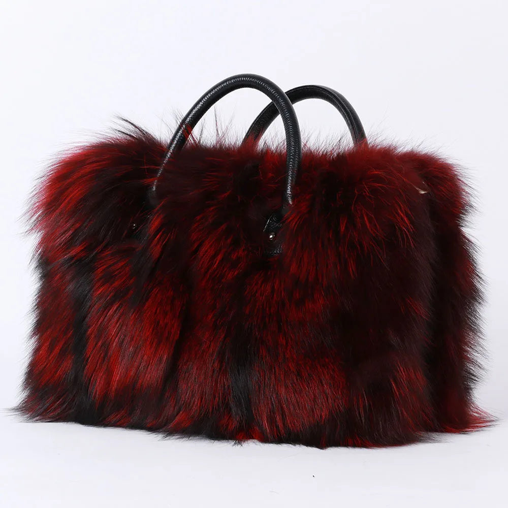 Real Fox Fur Tote Bag Designer Luxury Handbag