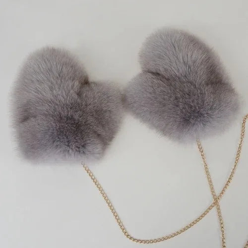 Fluffy fox fur gloves