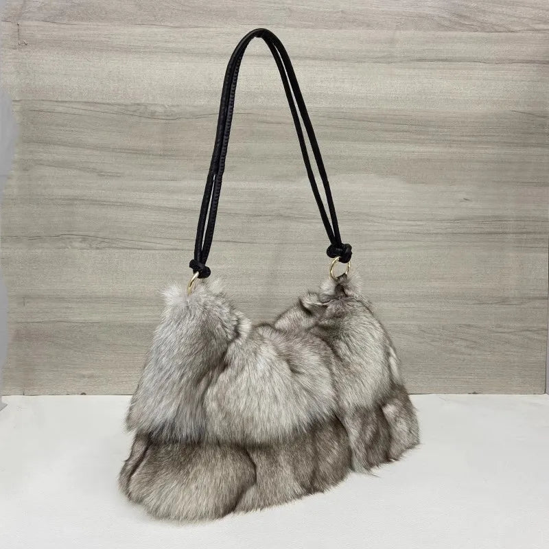 Winter Fox Fur Bag Real Silver Fox Fur Handbag Exclusive