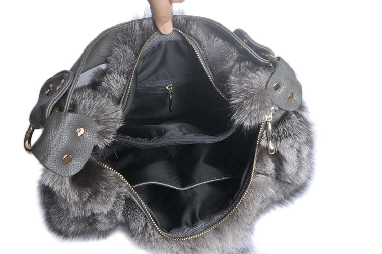 Winter Real Fox Fur Handbag Elite Designer Tote Luxe