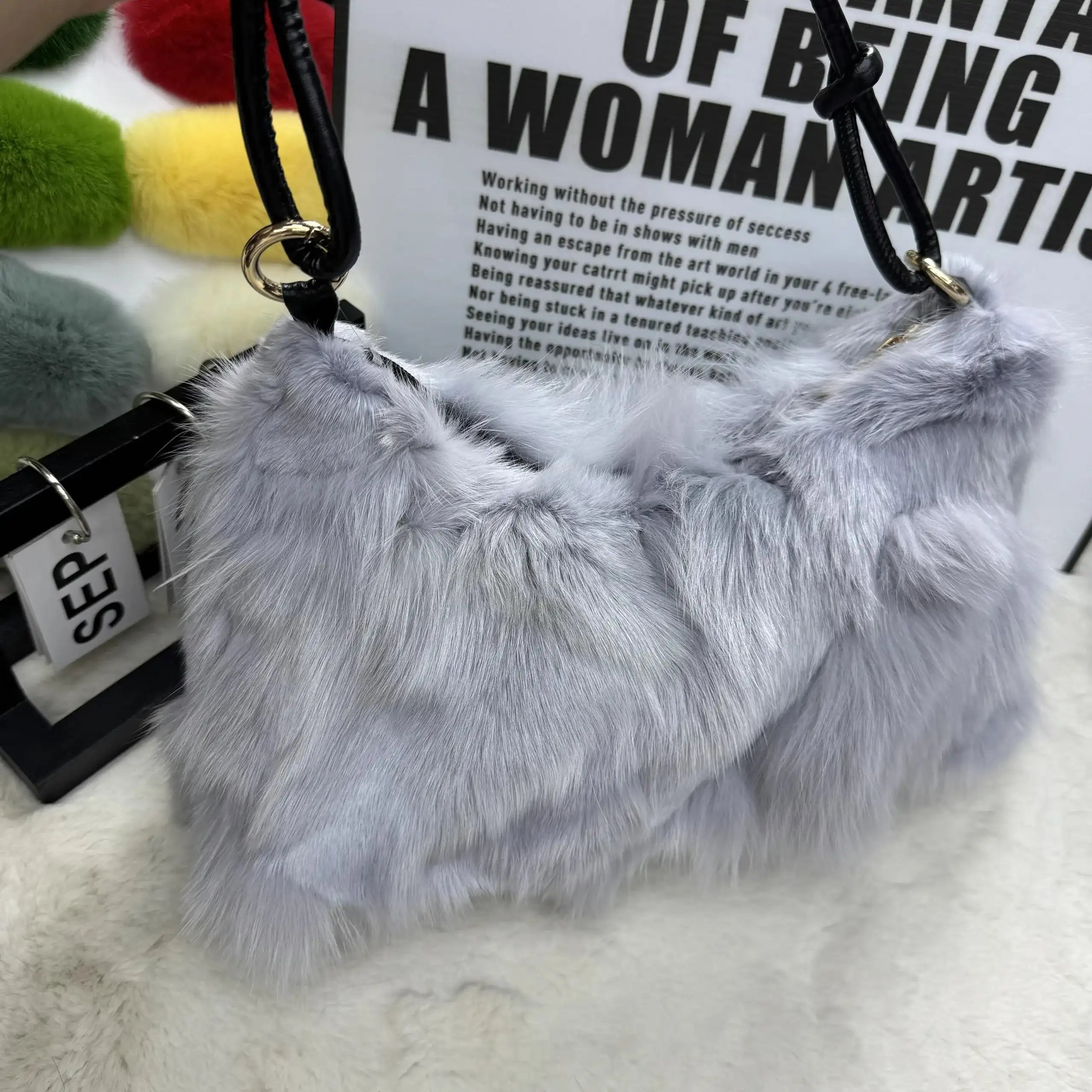 Winter Fox Fur Handbag Real Silver Fox Fur Elite