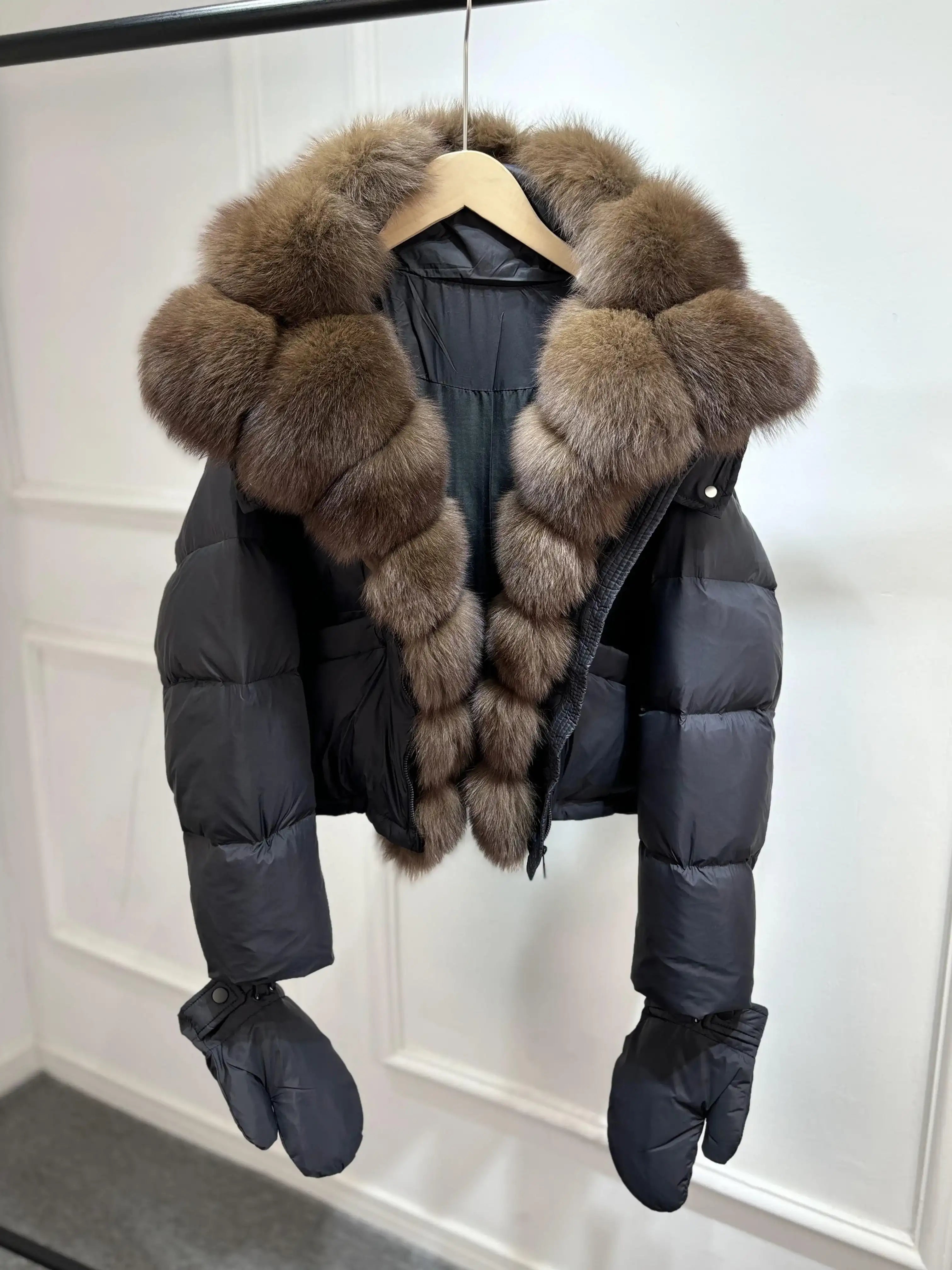 Jenny Luxury Down Jacket in Genuine Natural Fox Fur and White Duck Down