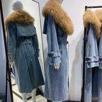 Amelia Sheep Fur Collar Denim Trench - La Vita Rosa