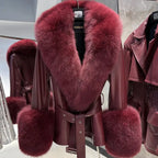 Jackie Vivienne Fox Fur Collar with Sheepskin Leather Coat