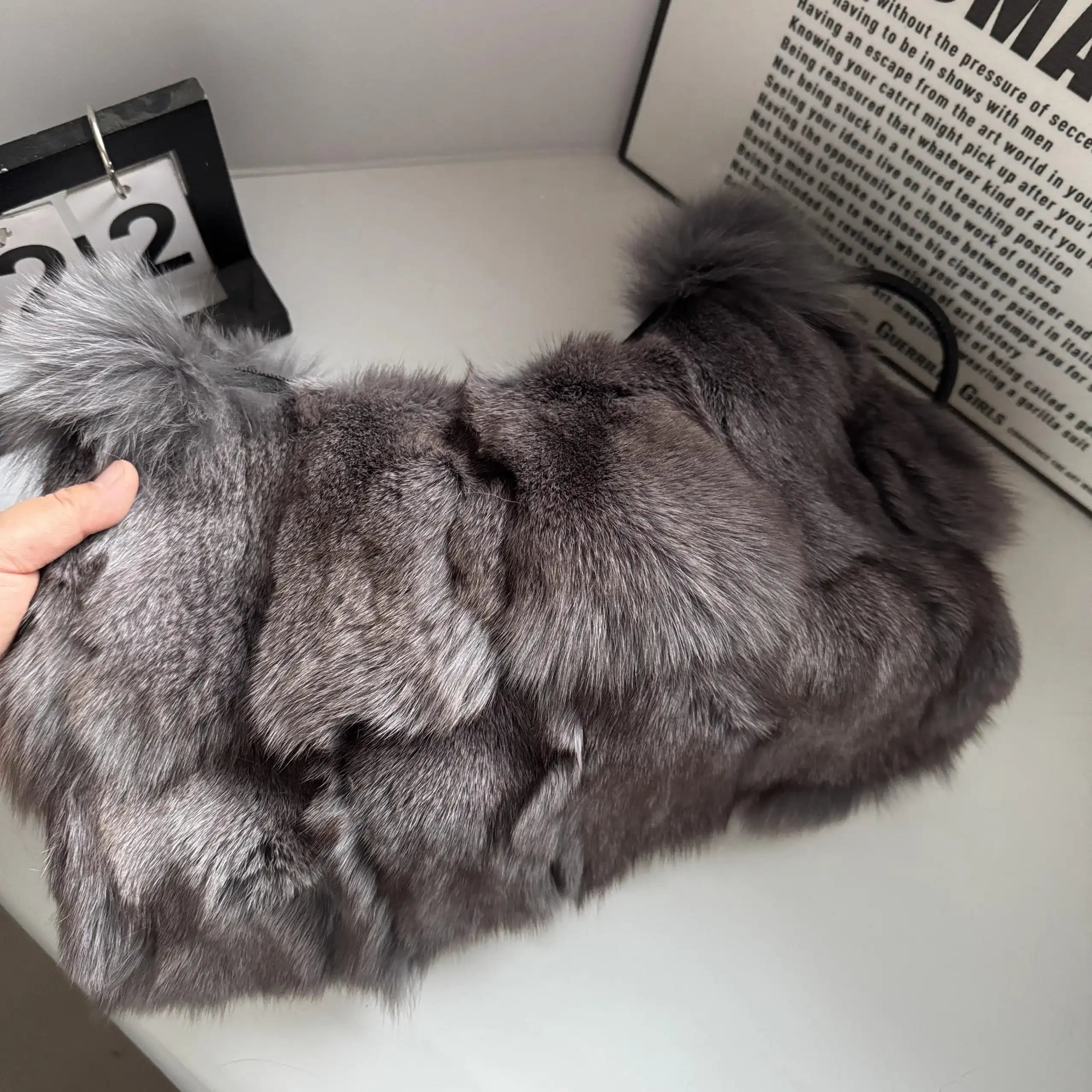 Winter Fox Shoulder Bag Real Silver Fox Fur Exclusive