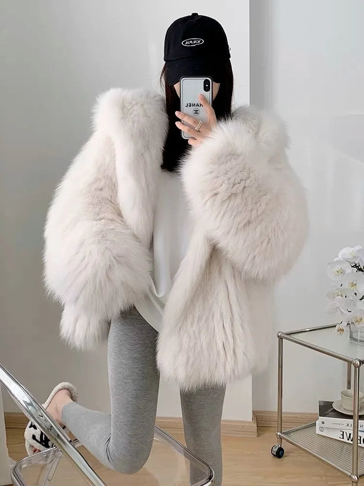 Lili Rose Oversized Real Fox Fur Coat with Hood