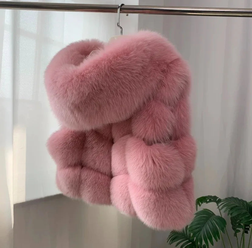 Lisa Maria Sleeveless Genuine Fox Fur Vest with Hood