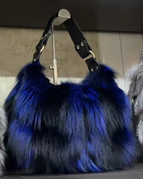 Real Silver Fox Fur Handbag Luxury Tote Exclusive Edition