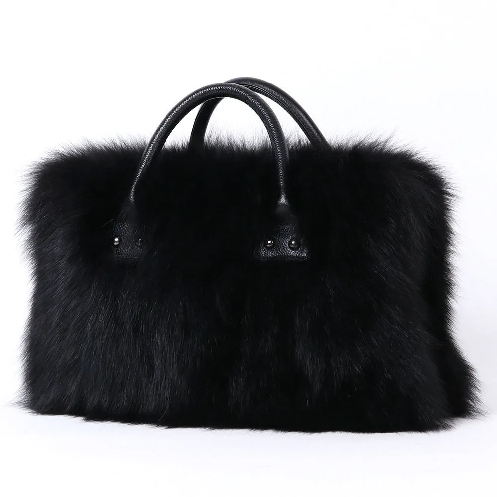 Real Fox Fur Tote Bag Crossbody Designer Luxe Exclusive