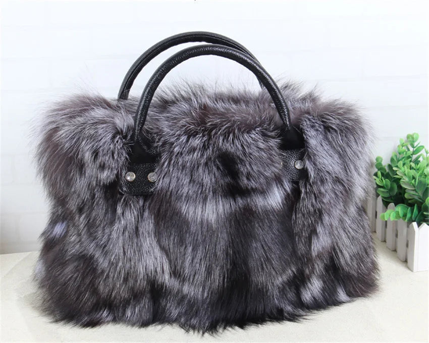 Real Fox Fur Tote Bag Designer Luxe Collection Exclusive