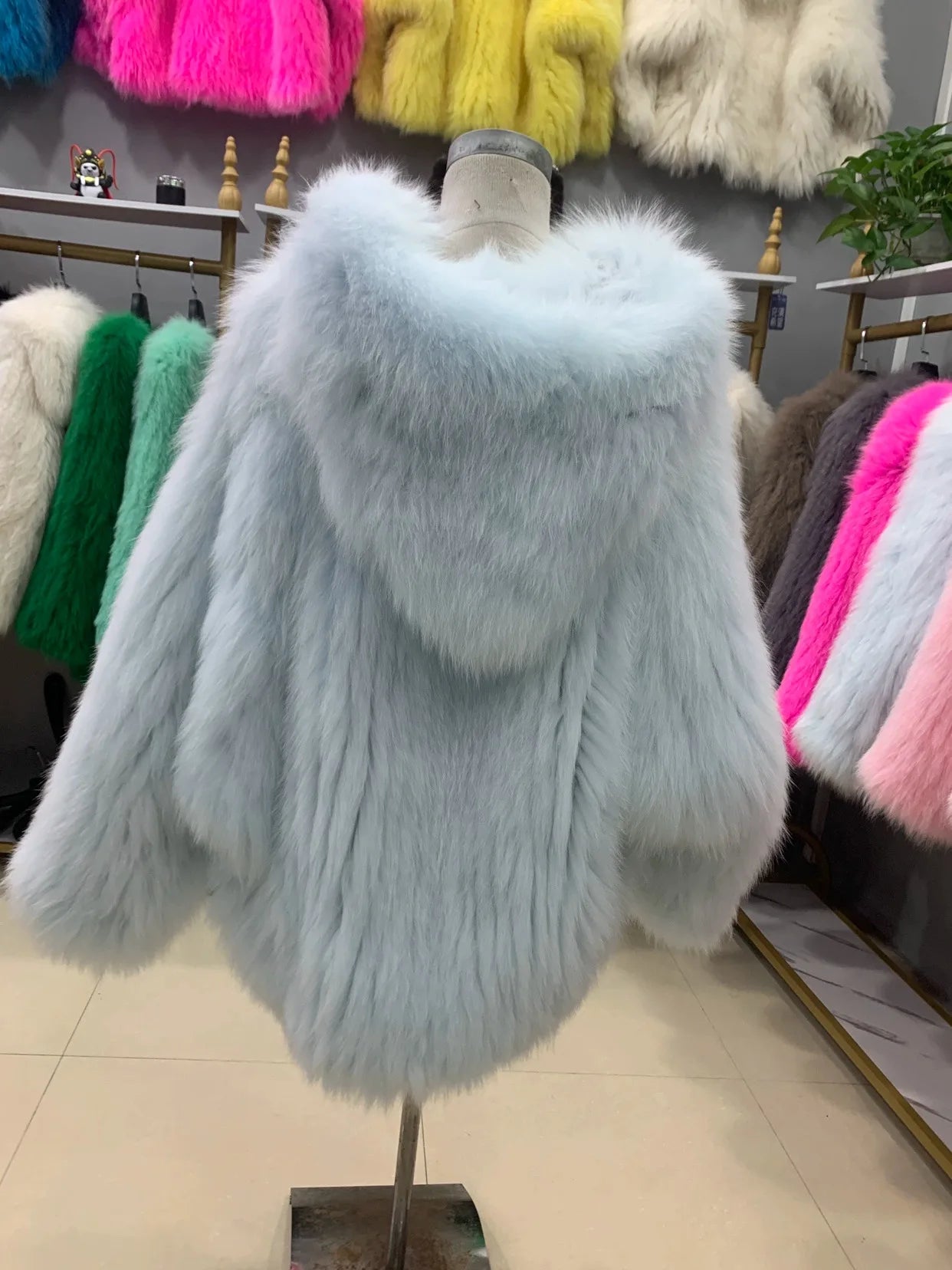 Lili Rose Oversized Real Fox Fur Coat with Hood