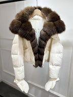 Jenny Luxury Down Jacket in Genuine Natural Fox Fur and White Duck Down