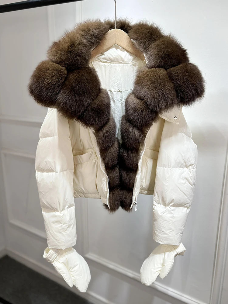 Jenny Luxury Down Jacket in Genuine Natural Fox Fur and White Duck Down