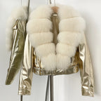Harper Glamorous Leather Jacket with Fox Fur Collar