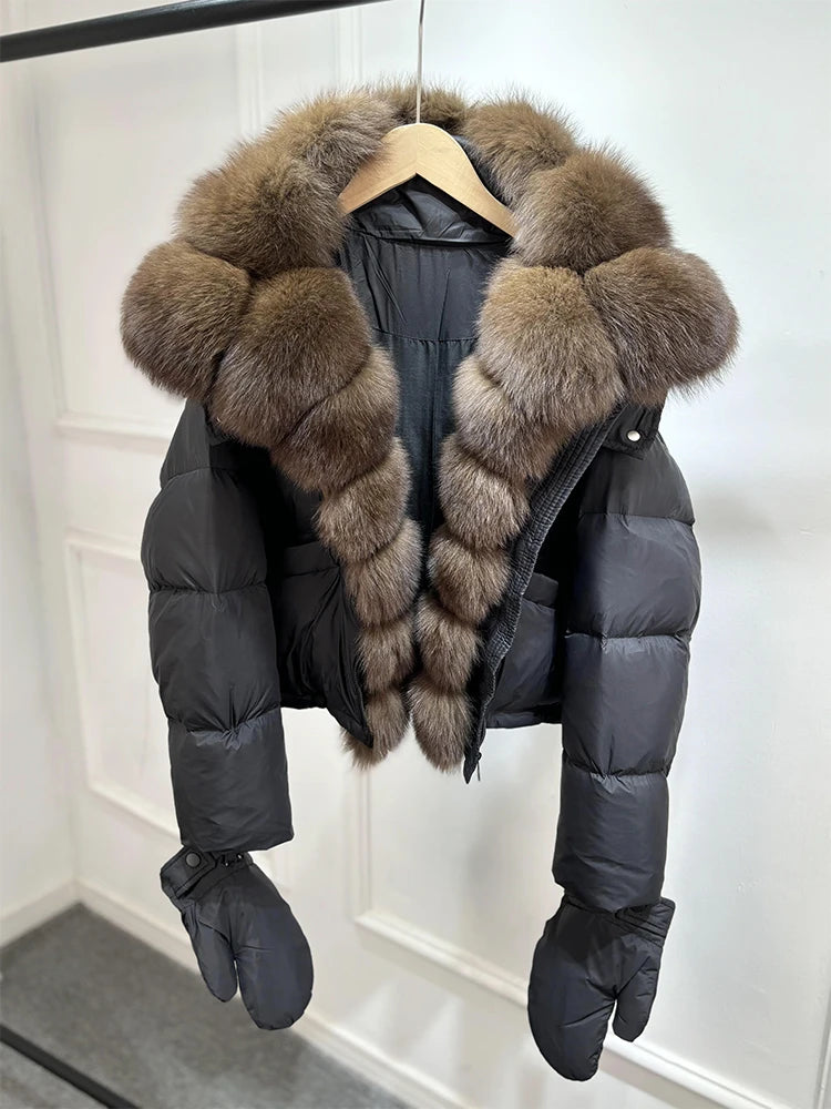 Jenny Luxury Down Jacket in Genuine Natural Fox Fur and White Duck Down