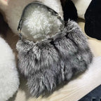 Real Fox Fur Handbag With Leather Trim Winter Collection