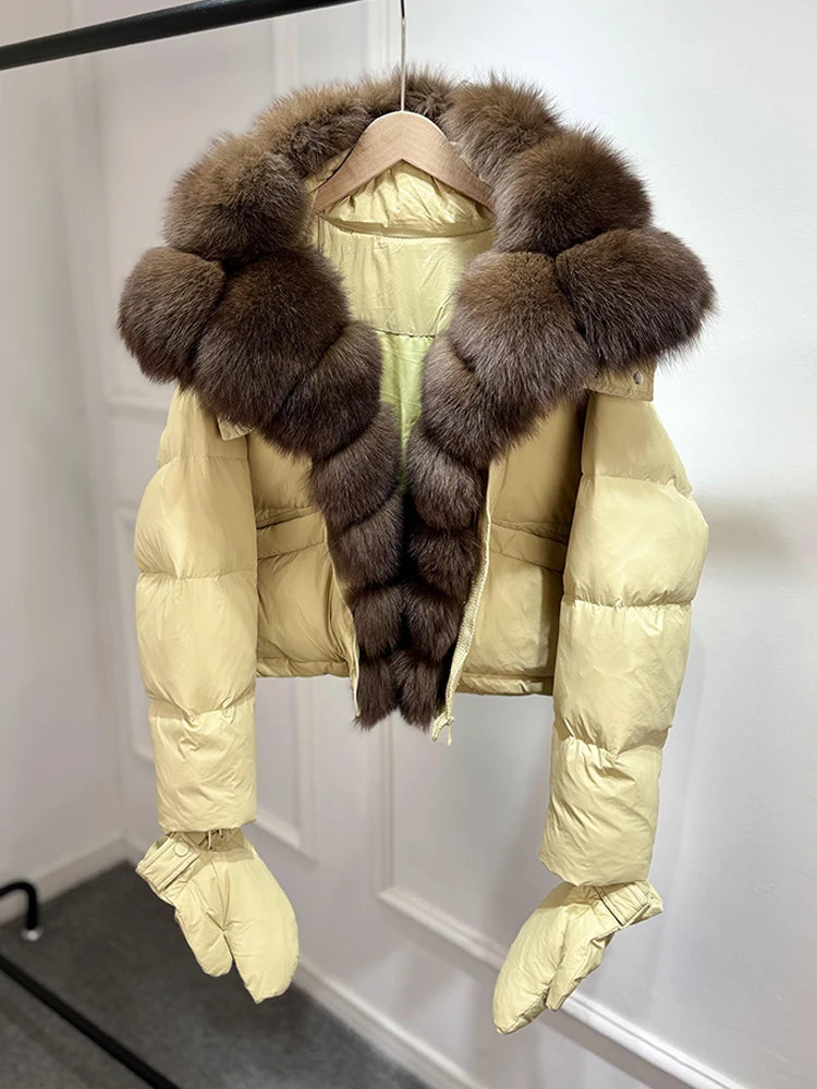 Jenny Luxury Down Jacket in Genuine Natural Fox Fur and White Duck Down