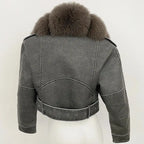 Harper Glamorous Leather Jacket with Fox Fur Collar