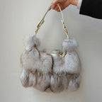 Real Fox Fur Handbag Luxury Tote Rare Silver Fox Collection