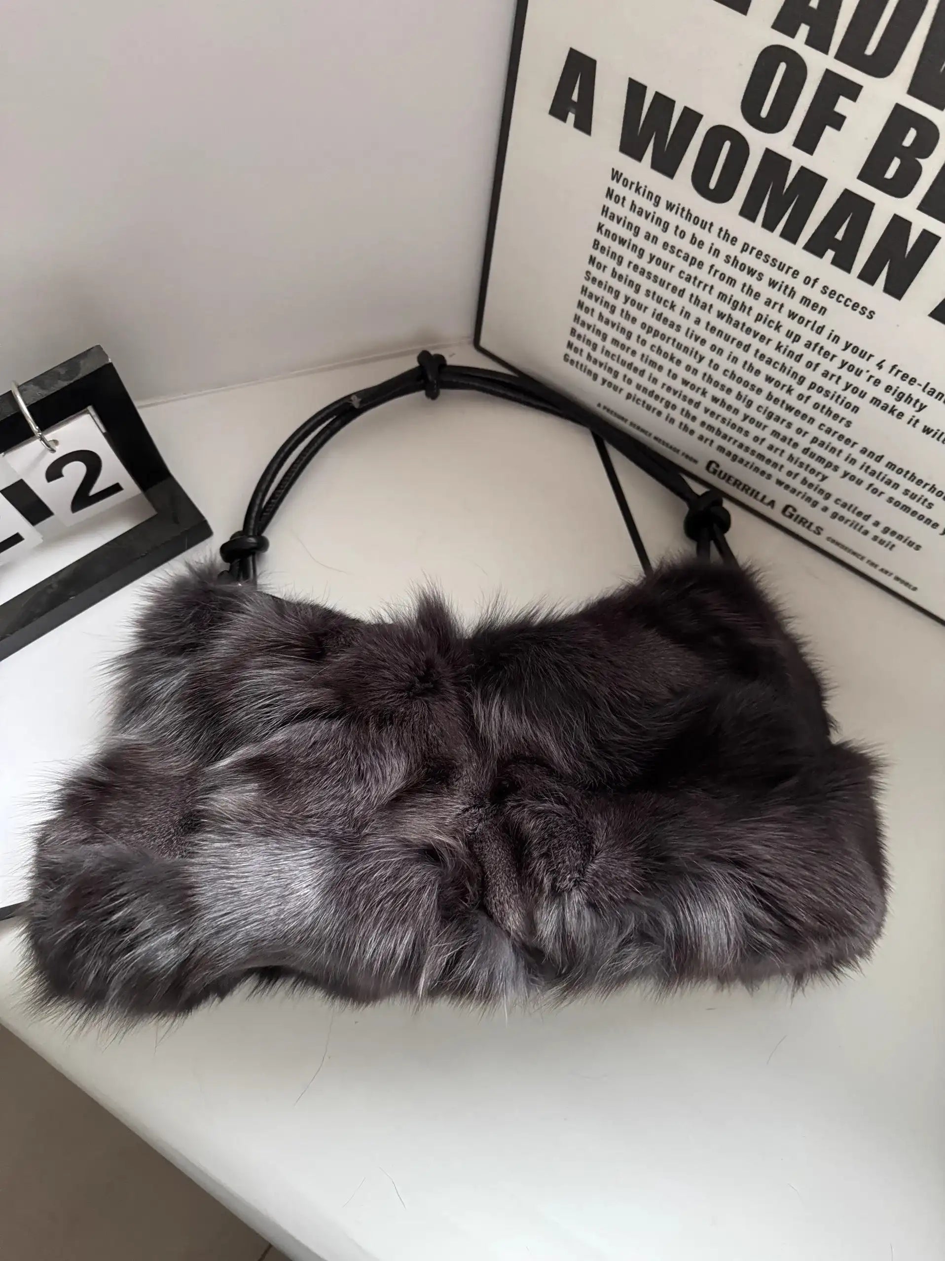 Winter Fox Fur Shoulder Bag Real Silver Fox Fur Exclusive