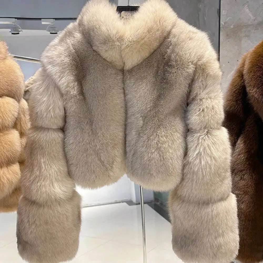 Brie Royale High Collar Fox Fur Cropped Coat