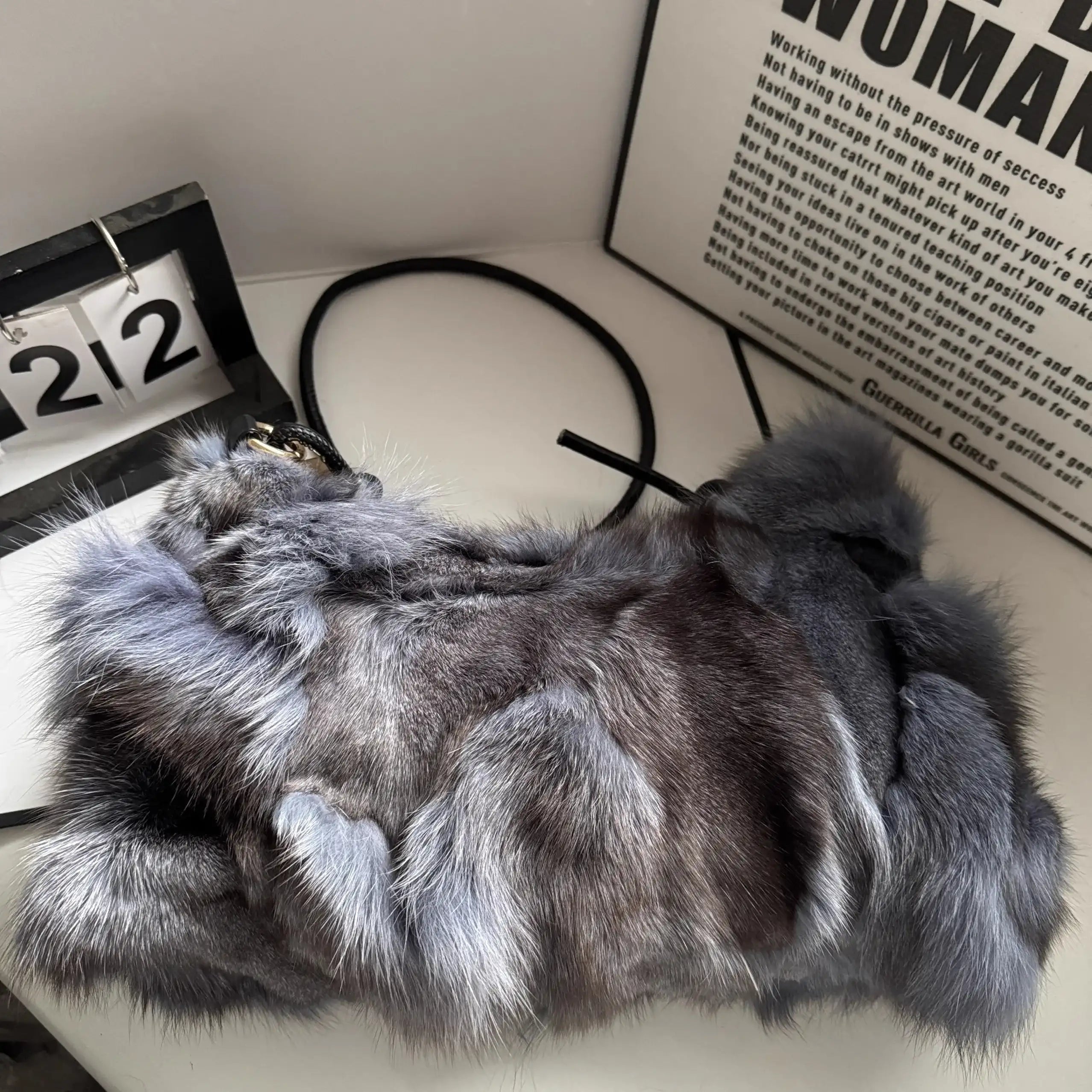 Winter Fox Fur Handbag Real Silver Fox Fur Elite