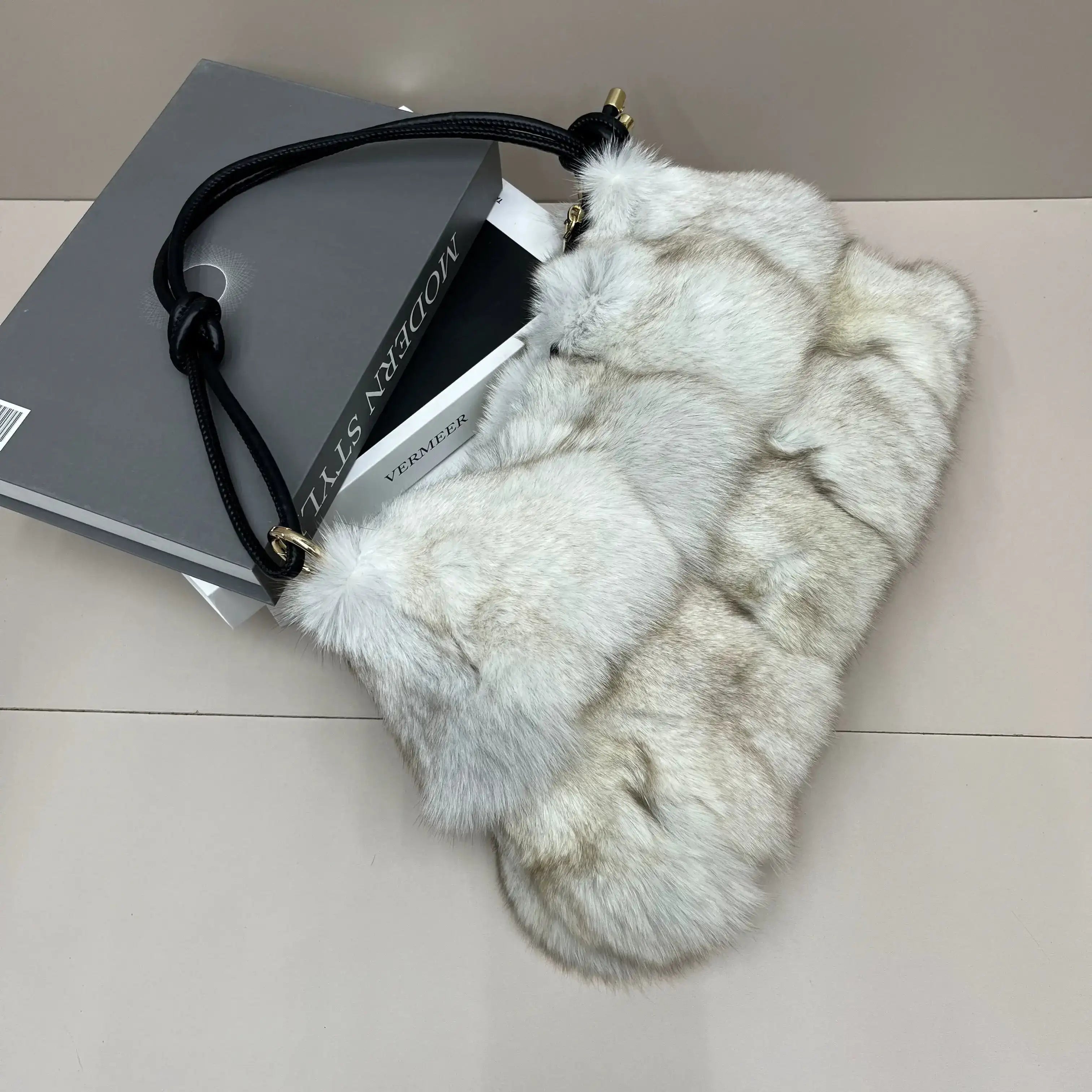 Winter Fox Fur Shoulder Bag Real Silver Fox Fur Exclusive